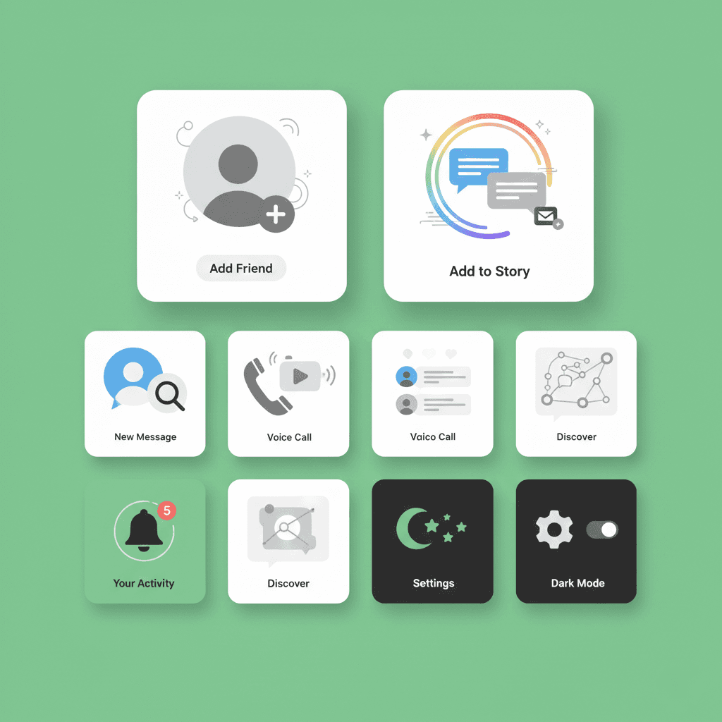 An abstract graphic representing community and connection, and features of our app.